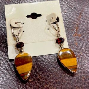 Tiger eye ruby sterling earrings